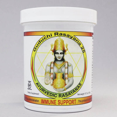 Ayurvedic dietary supplement called immune support guduchi rasayana made in the USA by ayurveda-herbs.com, 300 gram jar