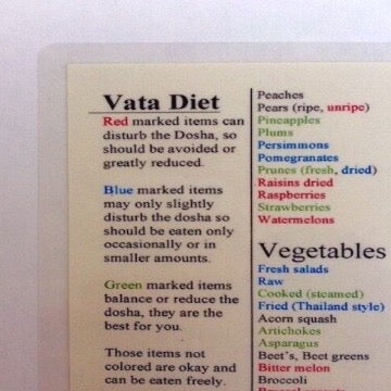 This vata food chart shows how to eat for your body type or dosha.