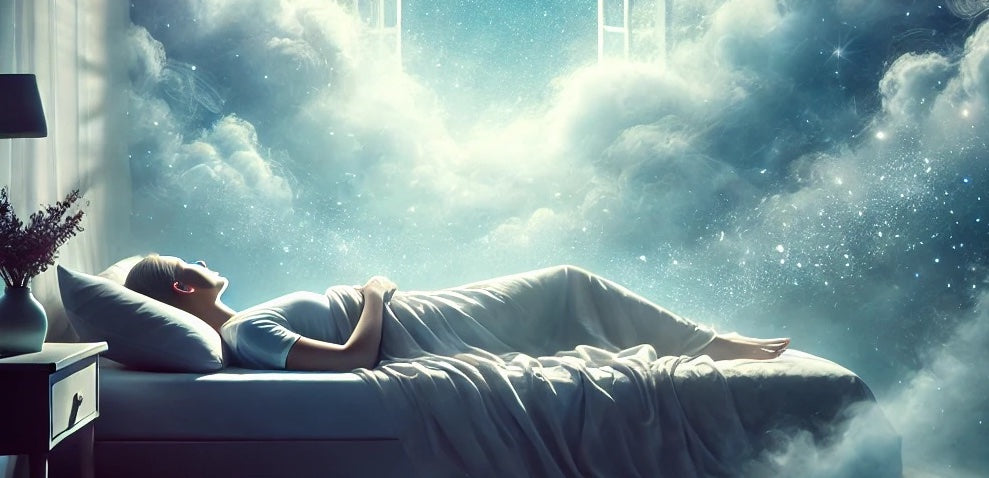 women sleeping and dreaming with clouds and moon light
