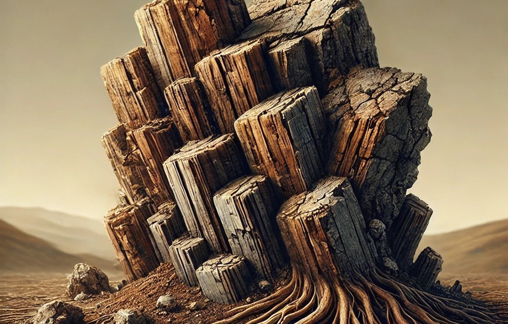 rendered image of large colum shaped rocks coimg out of the ground representing earth energy
