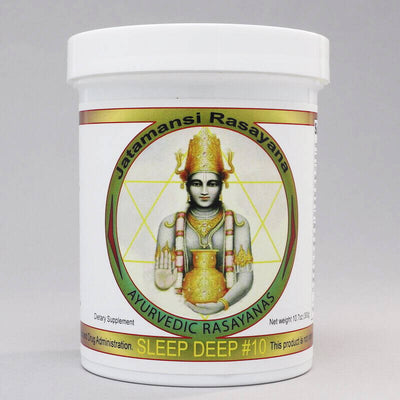 Ayurvedic dietary supplement sleep deep jatamansi rasayana, made in the USA, by ayurveda-herbs.com. 300 gram jar. Vata dosha balancing.
