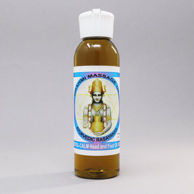 Brahmi massage head and foot oil for sleep and hair support in a 4oz bottle.