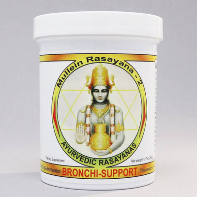 Mullein Rasayana supports the bronchi of lungs, dry mucous membranes, lung tissue, respiratory system, blood plasma, digestion, and immunity. Made in usa. ayurvedic store near me.