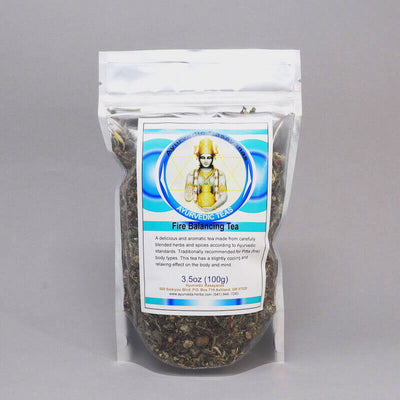 Ayurvedic fire balancing loose leaf tea. Made in the USA, by ayurveda-herbs.com. 100 grams. For Pitta Dosha.