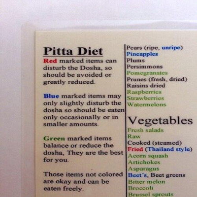this pitta food chart shows what to eat for your body type and dosha.