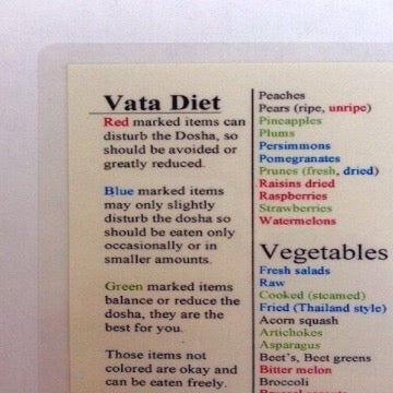 This vata food chart shows how to eat for your body type or dosha.