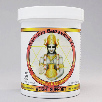 Ayurvedic dietary supplement weight support garcinia rasayana, made in the USA, by ayurveda-herbs.com. 300 gram jar. For kapha dosha.